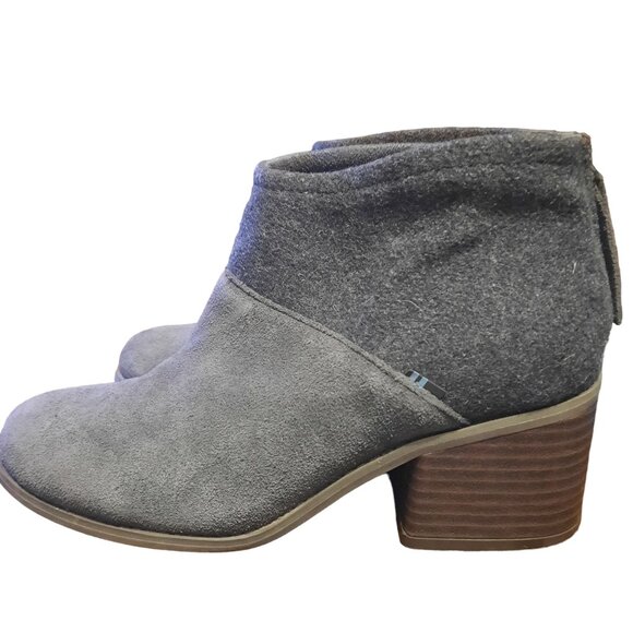 TOMS Lacy Suede Block Heel Ankle Bootie - Picture 2 of 11